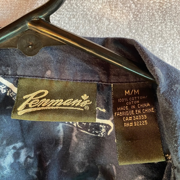 Penman's Hawaiian shirt: Short sleeve, button down  M. 100% Cotton, navy, white. - Picture 5 of 6